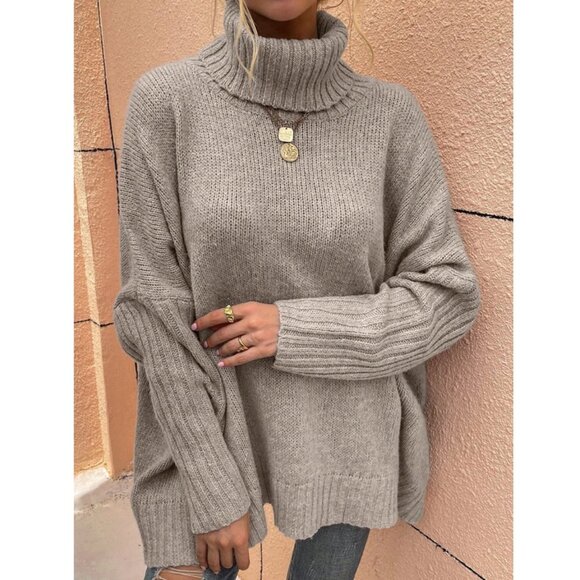 High Neck Batwing Sleeve Sweater - Picture 1 of 8